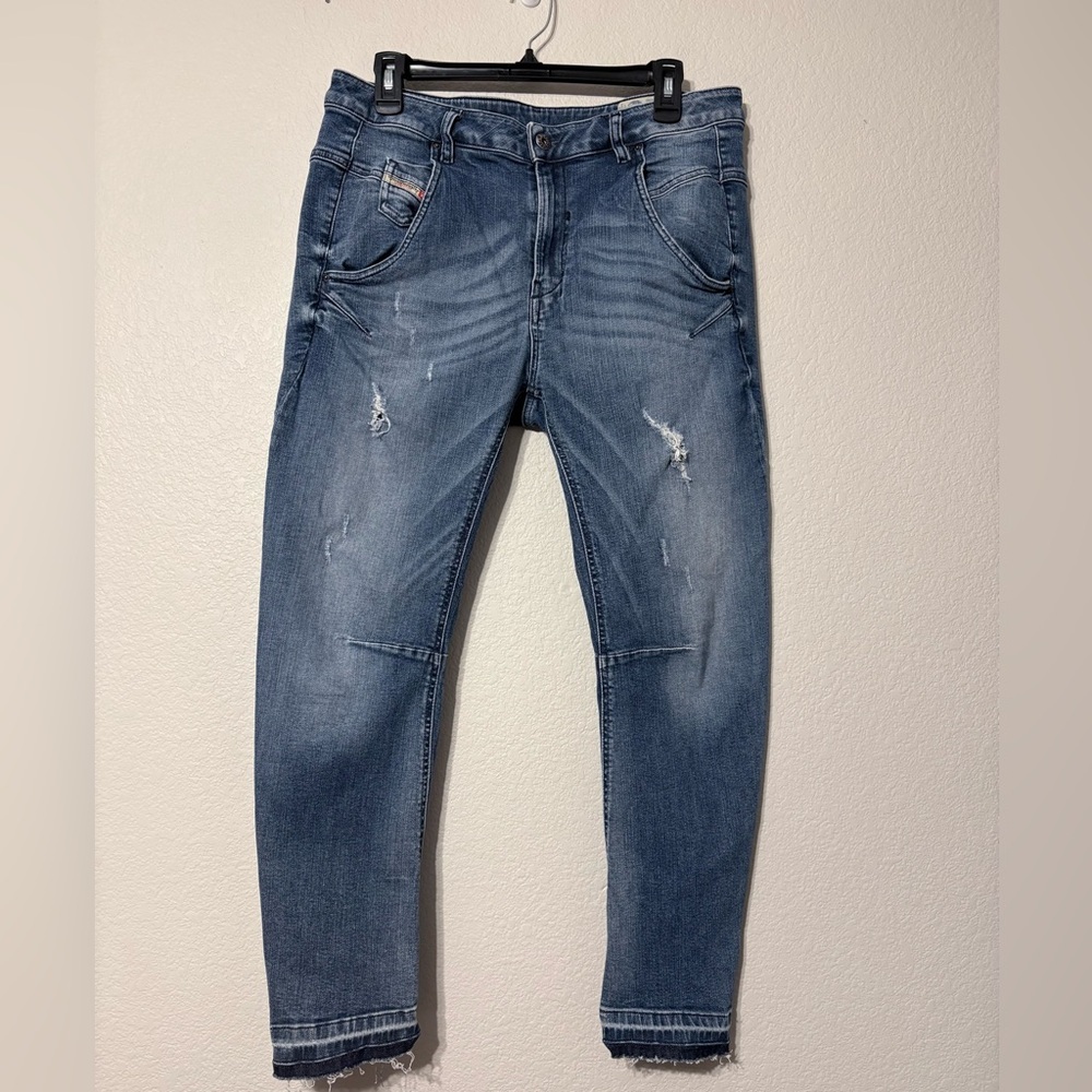 Diesel Women's Distressed Cropped Blue Jeans